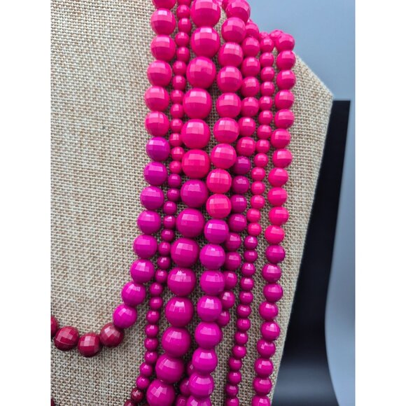 Ombre Shades Pink to Purple Multi Strand Faceted Beaded Statement Necklace 20" - Picture 5 of 9